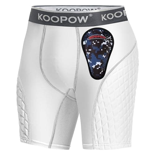 KOOPOW Youth Boys Padded Sliding Shorts with Soft Protective Athletic Cup Underwear for Baseball, Football, Lacrosse,White Grey2,XS