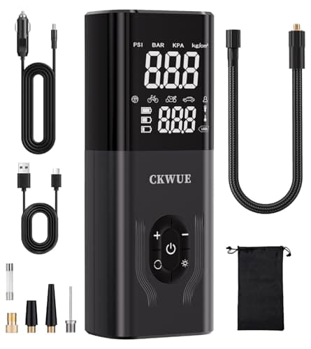 Tire Inflator Portable Air Compressor, CKWUE 180PSI Cordless Air Compressor, 6X Faster Air Pump with Digital Pressure Gauge, Tire Pump with Dual Mode Inflation for Car, Motorcycle, Bicycle and Ball