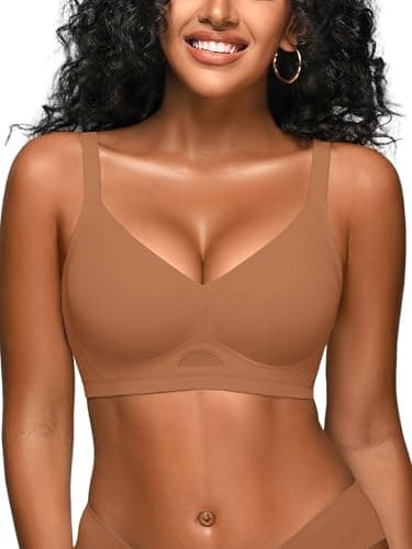 Cuteio Wireless Jelly Bras for Women No Underwire - Seamless Everyday Tshirt Bralettes Wirefree Supportive Comfort Full Coverage Padded Bra, Coffee 2XL