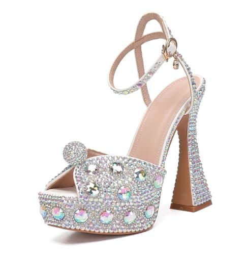 Minishion Womens Platform Wedding Shoes Slingback High Heel Party Evening Sandals with Pearl LH151 Multicolor 14cm Heel US 9.5