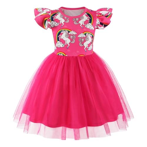 WonderBabe Girl's Dresses Summer Unicorn Flutter Sleeve Tank A-Line Cute Midi Casual Sundress Kids Party Casual Outfits Size 3-4t