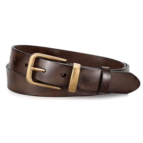 JASGOOD Women Belt Genuine leather Belt with Bronze Buckle,Ladies Full Grain Leather Belt for Jeans Pants,Dark Brown