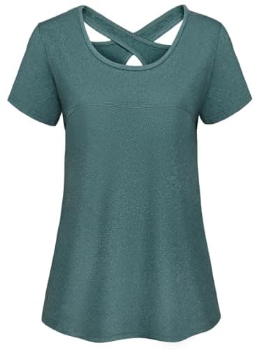 Kimmery Short Sleeve Shirts for Women Tops for Women 2026 Summer Tops Workout Tops Graphite Green 2XL
