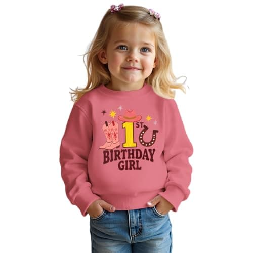 CM C&M WODRO First Birthday Sweatshirt for Baby Girls 1st Birthday Girl Pullover Shirt Toddler Western Cowgirl Boots Outfit(D-Pink,9-12 Months)