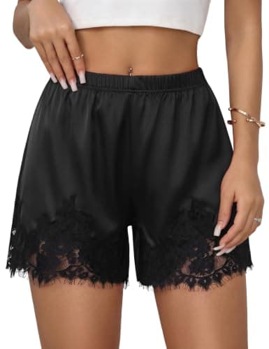 Marvmys Silk Shorts for Women Lace Trim Y2k Coquette Lounge Low Rise Slip Pj Bottoms Micro Mini Lace Shorts Black XXL