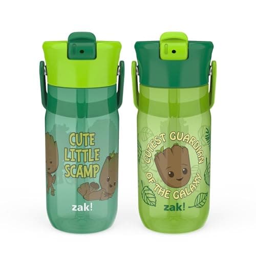 Zak Designs Marvel Groot 18oz Water Bottle, Leak-Proof, Recycled, 2-Pack
