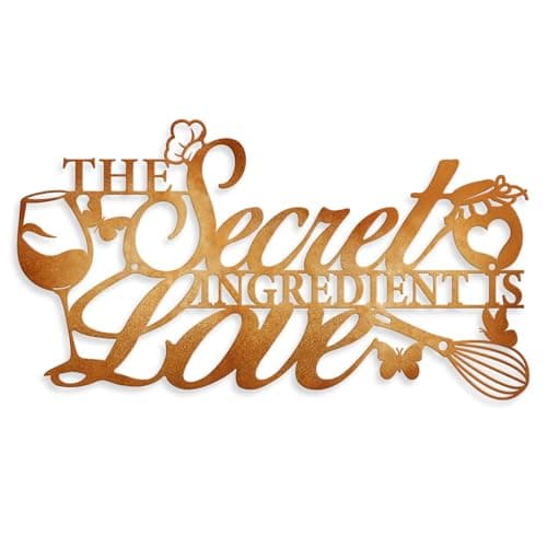 The Secret Ingredient is Love Metal Wall Art Sign, Farmhouse Dining Room Kitchen Wall Decor Housewarming Gift Counter Pantry Sign (Brown, 8.8x16 inches)
