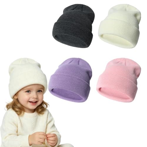 Urban Virgin Toddler Winter Hat Baby Beanie Kids Beanies Boys Hats Knit Winter Caps Soft Infant Girls 4 Packs A-Lightpurple M(2T-6T)