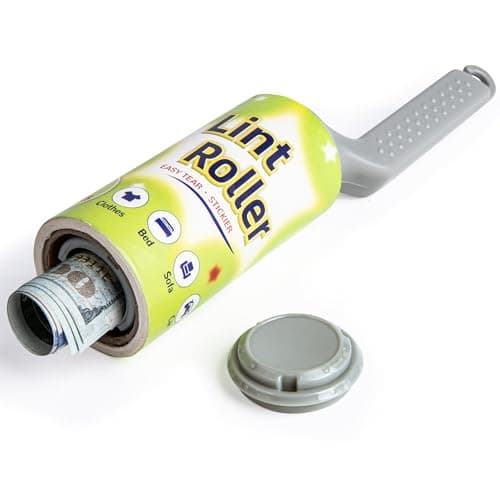 Meejune Lint Roller with Hidden Storage Compartment - Diversion Safe for Keys, Cash & Jewelry - Portable Secret Safe for Home and Travel Use - Green