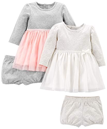 Simple Joys by Carter's Baby Girl's 2- pack Long-Sleeve Dress Set Dress, pink/grey, 18 Months