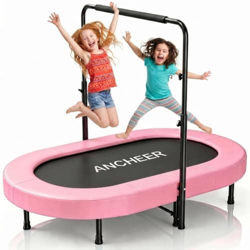 ANCHEER Trampoline for Kids, Toddler Trampoline Indoor Sports and Outdoor Games 56" Kids Rebounder 220LBS Capacity with Adjustable Safety Handrail Foldable Jumper for Boys and Girls (Pink)