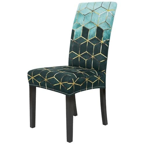 Gibelle Chair Covers Dining Room Set of 4, Stretch Spandex Slipcover for Dining Room & Kitchen Parsons Chairs, Removable Washable Seat Protector Cover (Teal Cubes)