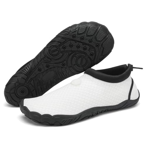 Mishansha Womens Mens Water Shoes Wide Toe Box Swim Beach Barefoot Shoes Quick Dry Non Slip White 8.5 Women/6.5 Men