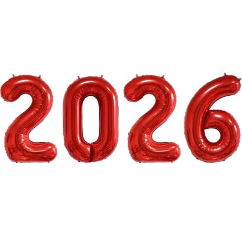 2026 Foil Number Balloons, Red, 32 Inch