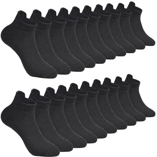 HOERCKC 20 Pairs Ankle Athletic Running Socks Low Cut Sports Tab Socks for Boys and Girls (US, Age, 8 Years, 12 Years, 20 Pairs - Black)