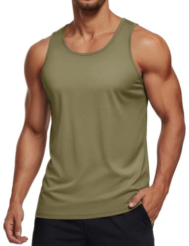 MAGCOMSEN Men's UPF 50+ Tank Top Quick Dry Summer Workout Muscle Sleeveless Shirts for Swim Beach Bodybuilding Dull Cyan XS