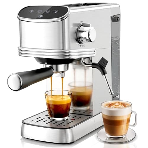 Kndko 20 Bar Espresso Machine, Espresso Maker with Milk Frother Steam Wand, Removable 45oz Water Tank, Compact Latte & Cappuccino Maker for Home & Office, Stainless Steel Color