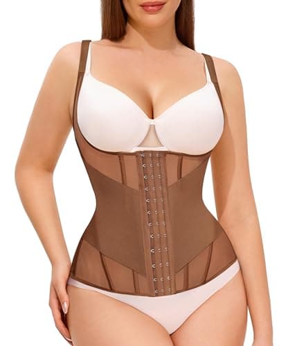 Nebility Waist Trainer for Women Corset Shapewear Tummy Control Body Shaper Top Waist Cincher Girdle with Adjustable Straps(Brown,X-Small)