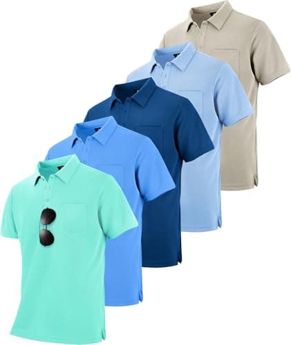 ZITY 5 Pack Polo Shirts for Men with Pocket Dry Quickly Short Sleeve Athletic Outdoor Work Collared Shirts 2XL