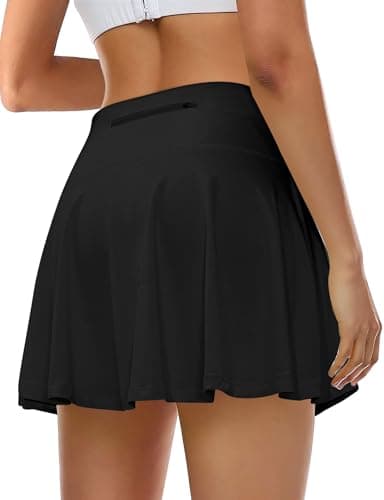 Buauty Women's Tennis Skirt Shorts Pleated High Waisted Golf Skorts with Pockets Workout Athletic Casual Outfit Clothes Black