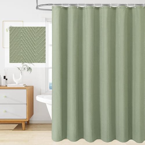 Gibelle Sage Green Shower Curtain for Bathroom, 3D Embossed Textured Fabric Shower Curtain, Modern Farmhouse Chic Soft Cloth Shower Curtain Set, 72x72