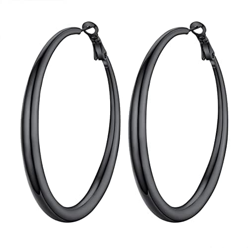 Black Hypoallergenic Earrings Women Jewelry Stainless Steel 60mm Thick Hoops Chunky Hoop Earrings