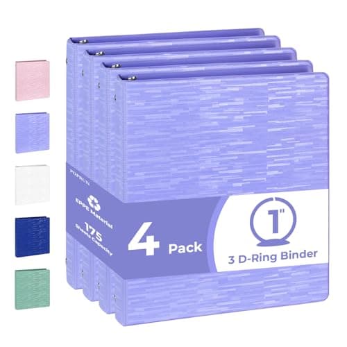 POPRUN 3 Ring Binder 1 Inch, PVC-Free, Holds 175 Sheets of 8.5 x 11 Paper, Extra Durable Organizer with 2 Pockets for School & Office, Heavy-Duty, 4 Pack, Cornflower Purple