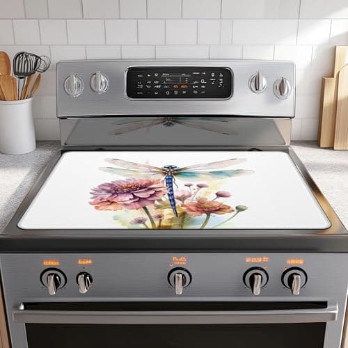 Stove Top Covers,Dragonfly Flower Rubber Flat RV Range Stovetop Protector,Prevents Scratching, Expands Usable Space 28.5'' x 20.5''