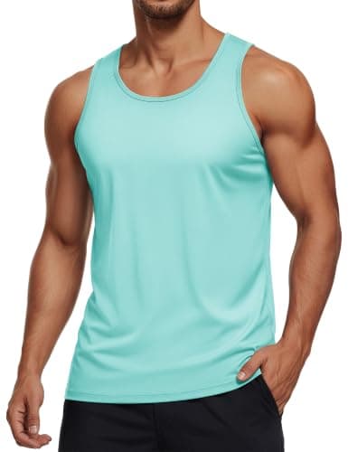 MAGCOMSEN Men's UPF 50+ Tank Top Quick Dry Summer Workout Muscle Sleeveless Shirts for Swim Beach Bodybuilding Lake Blue XS