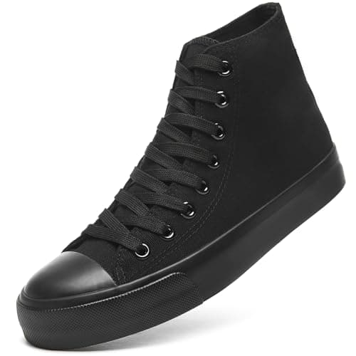 ZGR Womens Canvas Sneakers High Top Lace ups Casual Walking Shoes(Full Black,US9)