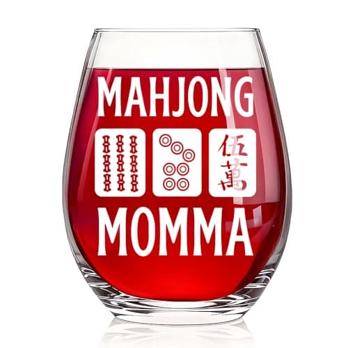 JQYCJTR Mahjong Momma Wine Glass, Mahjong Game Night Gifts for Woman Mom Family Friends Wine Lovers, Valentine's Day Holiday Wine Glass Gifts for Woman Wife Mom Auntie Grandma Sisters Bestie