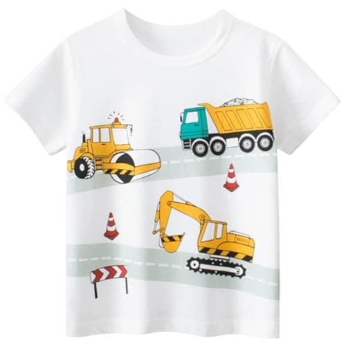 Achiyi Boys Dinosaur Short Sleeve Shirts Toddler Car Excavator Cotton T Shirts Summer Graphic Tee Top Clothes for Kids 4-5T 120
