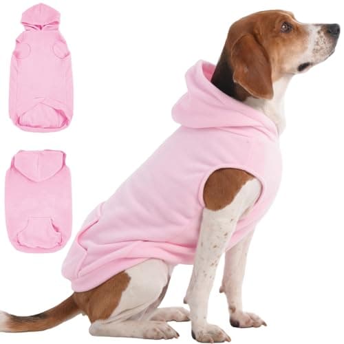 IECOii Dog Hoodie for Medium Dogs, Warm Fleece Dog Hoodies Sweater with Leash Hole and Pocket, Cozy Dogs Cold Weather Coat for Fall Winter Hooded Sweatshirt Vest for French Bulldog, Pink, L