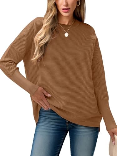 ANRABESS Womens Oversized Batwing Long Sleeve Ribbed Knit Sweaters 2026 Fall Outfits Camel X-Large