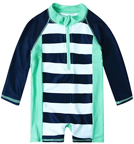 uideazone UPF 50+ Rash Guard Swimsuit Toddler Baby boys and girls Blue Striped Printed Bathing Swimming Beachwear 18-24 Months