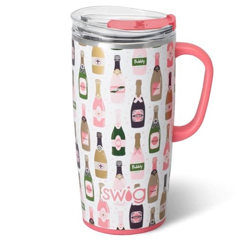 Swig Life 22oz Travel Mug, Insulated Tumbler with Handle and Lid, Travel Coffee Mug, Cup Holder Friendly, Stainless Steel 22 oz Tumbler, Reusable Insulated with Lid (Bubbly)