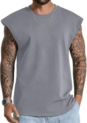 Mens Workout Tank Tops Sleeveless Tee Shirts Summer Casual Stylish Gym Muscle Loose Fit Shirt Grey
