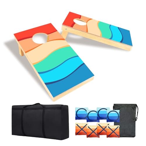 FESHIR Portable 2 ft x 1 ft Cornhole Game Set with 8 Bean Bags and 1Carry Bag Excellent for Indoor & Outdoor Play – Fun Filled Cornhole Sets (Solid Wood CH-Kids)