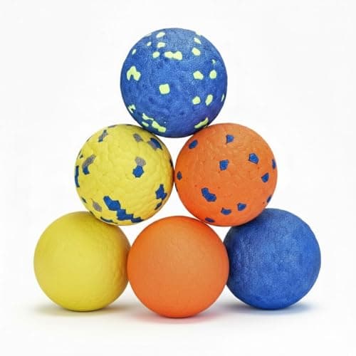 petizer 6 Pack Dog Balls for Aggressive Chewers, 2.5'' High Bounce E-TPU Fetch Balls, Fits Standard Ball Launchers, Indestructible Lightweight Swimming Pool Ball, Tough Teething Chew Toys for Dogs