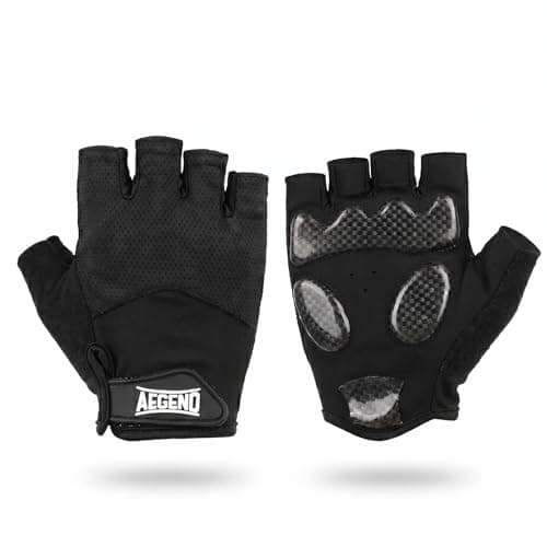 Aegend Half-Finger Cycling Gloves, Anti-Slip Shock-Absorbing Padded Palm, Breathable Mesh for Biking, Fitness and Outdoor Activities (Black)