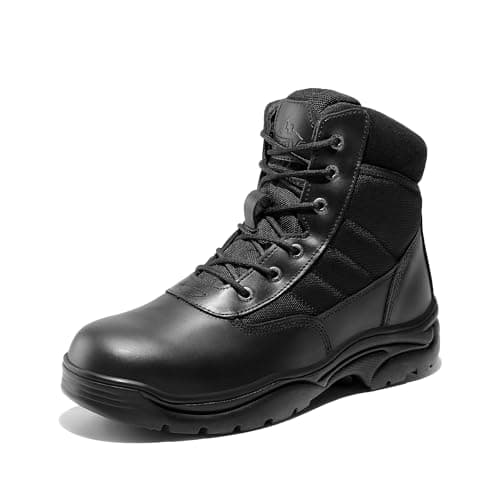 NORTIV 8 Men's Waterproof Tactical Work Boots Leather Outdoor Hiking Military 6 Inches Motorcycle Combat Boots,Size 8,Black