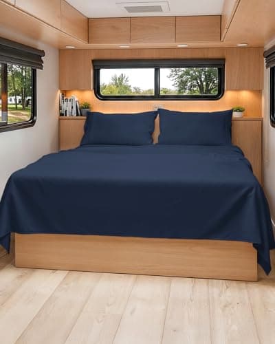 Short Queen Size 4 Piece Sheet Set - RV Short Queen, Soft, Breathable & Cooling Bed Sheets Set with Deep Pockets - Hotel Luxury Bedding for Women & Men - Wrinkle Free and Fade Resistant - Navy Blue