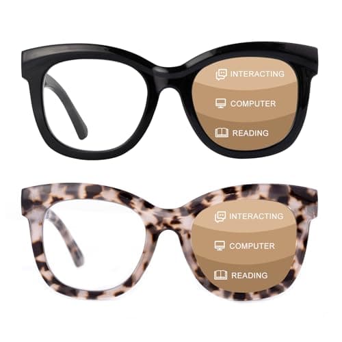 OuShiun 2 Pack Progressive Multifocal Reading Glasses for Women, Stylish No Line Multifocus Readers(C1+2.5)