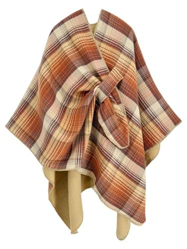 nratto Women's Elegant Shawl Wraps, Soft Open Front Poncho Cape, Reversible Casual Cardigan Shawls for Gift Travel, Red-Yellow