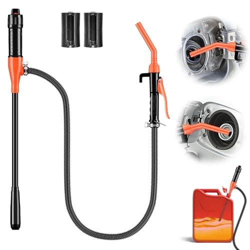 Kiweoci Electric Fuel Transfer Pump, 3GPM Portable Fluid Transfer Siphon Pump with Oil Pipeline, Battery Gas Pumps with Adjustable Flow Control Nozzle for Car/RV(Orange)