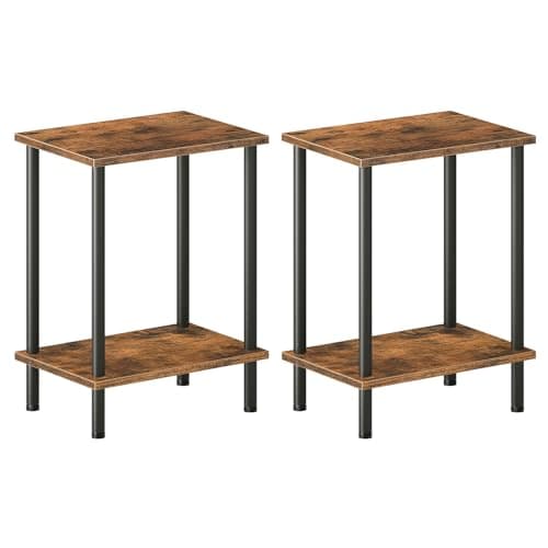 HOOBRO End Tables Set of 2, Small Side Table, Nightstand with 2-Layer Storage Shelves, Sofa Table for Small Spaces, Living Room, Bedroom, Stable Frame, Easy Assembly, Rustic Brown BF09BZP201