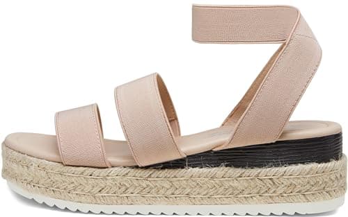 Vepose Women's Blush Platform Sandals Wedge Espadrilles, 2.2 Inch Elastic Strap Open Toe, Comfortable Cute Sandalias, Dressy Summer Vacation Casual Beach Work Size 09.5 (CJY876 blush 09.5)