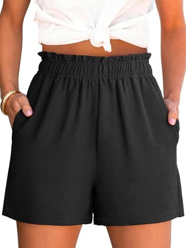 ANRABESS Shorts for Women,Dressy Casual Elastic High Waisted,Comfy Lightweight Airy,Summer Shorts for Beach,Travel & Vacation,Black,Medium