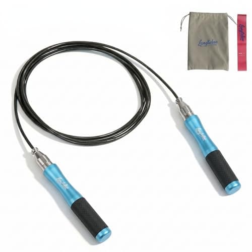 LANGETUKEE Speed Jump Rope - Professional Aluminum Alloy Skipping Rope with 360° Bearings - Adjustable 4mm Steel Cable for Double Unders, Boxing, MMA, HIIT & Cardio Training - Anti-Slip Grip (Blue3)