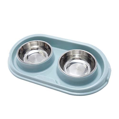 MXCELL Double Dog Cat Food Bowls, Stainless Steel Pet Bowls Dog Water Bowls with No-Spill and Non-Skid PP Station, Food Water Feeder for Cats and Small Dogs